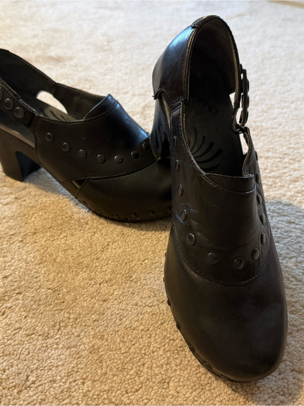 Dansko Black Studded Leather Clog-Heel Slingbacks